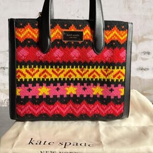 Kate Spade NWOT Manhattan Carnival Fair Isle Sweater Knit Small Tote & Dust Bag